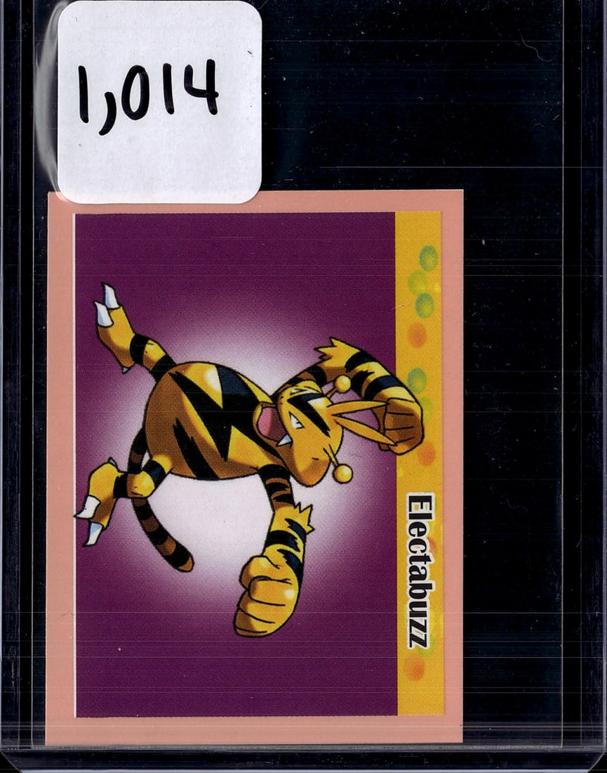 1999-2000 Pokemon Base Set Electabuzz #20 Card: This is a vintage Electabuzz Pokemon trading card featuring the iconic electric-type Pokemon character. The card displays vibrant yellow and black coloring with Electabuzz in an action pose against a