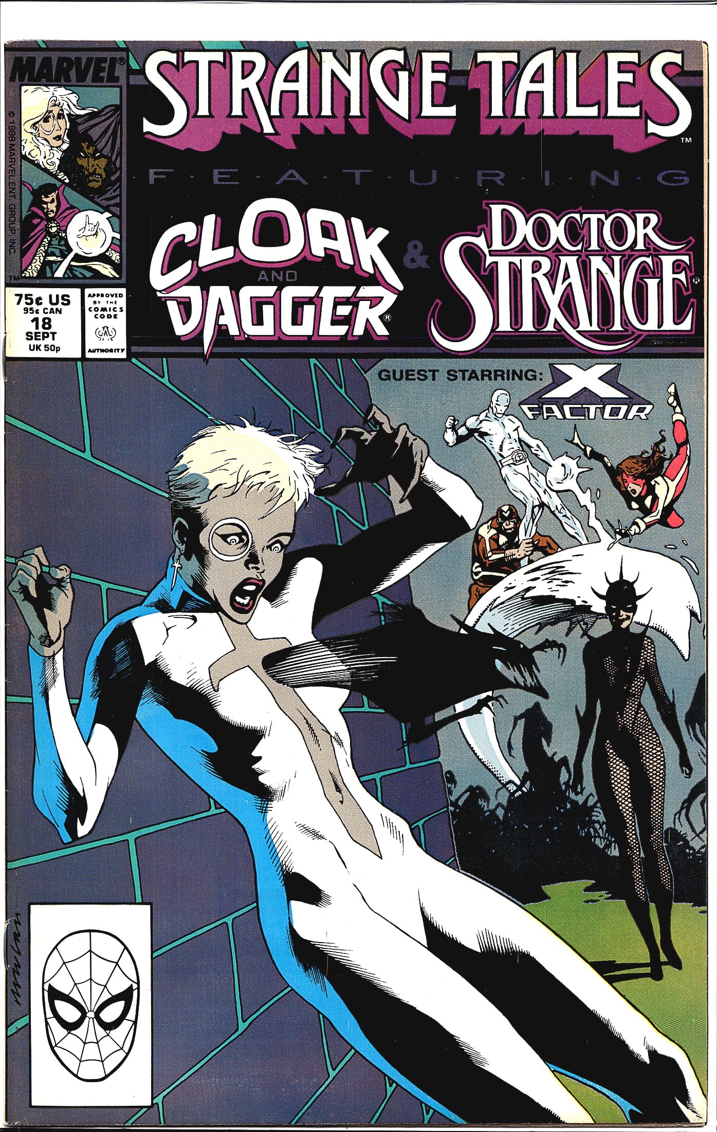 Strange Tales #18 Marvel 1988 Cloak & Dagger: Strange Tales #18 published by Marvel Comics, cover dated September 1988. This issue features Cloak and Dagger alongside Doctor Strange, with a guest appearance by X-Factor. The cover art prominently 