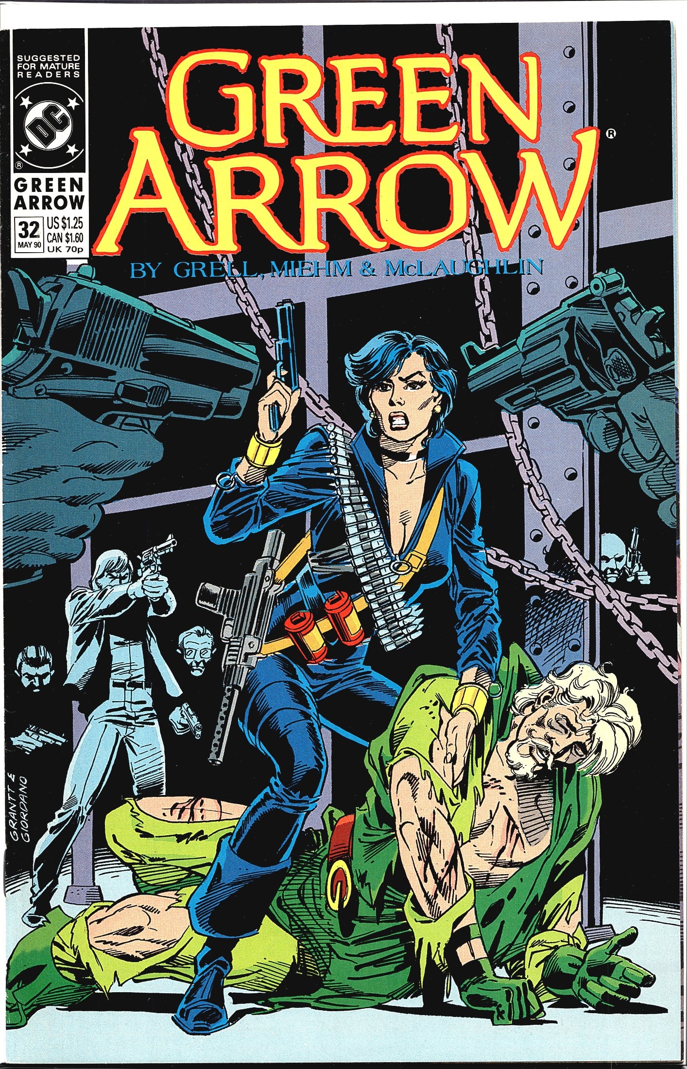 1990 DC Green Arrow Comic #32: Green Arrow #32 published by DC Comics, cover dated May 1990, priced at $1.25 US / $1.60 CAN / 70p UK. This issue is part of Mike Grell's acclaimed mature-readers run on the title, with interior work 