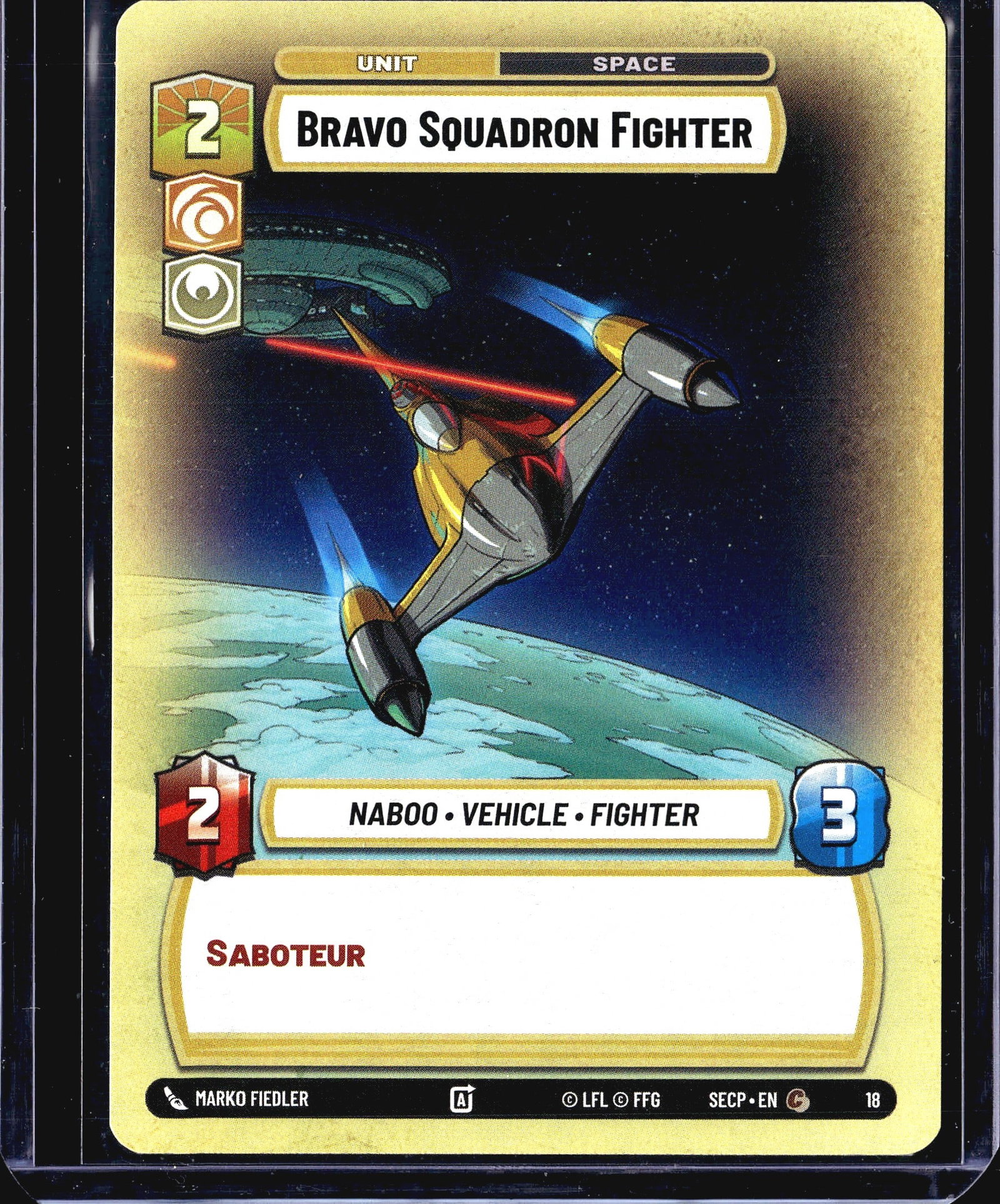 2024 Fantasy Flight Games Secrets of Power #18: This listing is for the Bravo Squadron Fighter (card #18) from the Star Wars Unlimited trading card game, set Spark of Rebellion (set code SECP). Published by Fantasy Flight Games under LFL license.