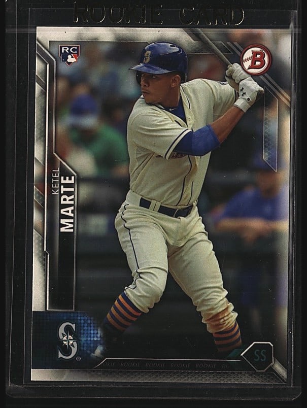 2016 Bowman #23 Ketel Marte Baseball Card: This is a 2016 Bowman Series 1 #23 Ketel Marte baseball card in Near Mint condition. Bowman Series 1 represents an early prospect offering from Topps' premium prospect-focused brand, capturing players