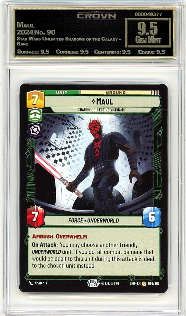 2024 Maul Star Wars Unlimited Shadows of the: Graded by Crown Grading. Grade: 9.50. Gem Mint