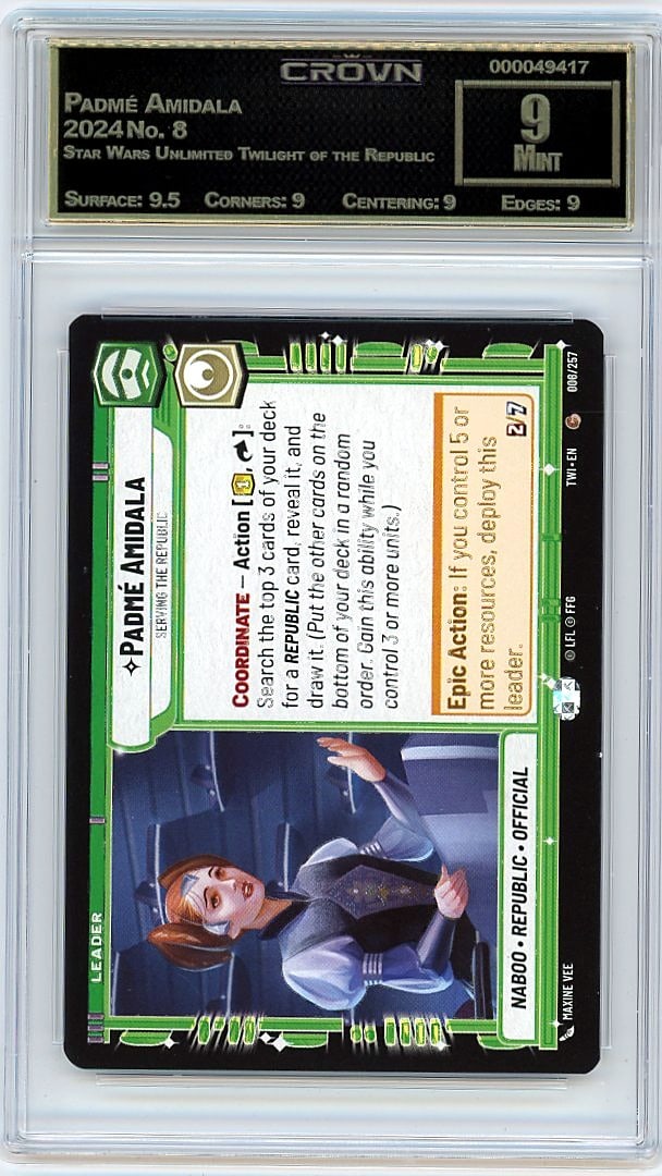 2024 Padme Amidala Star Wars Unlimited Twilight: Graded by Crown Grading. Grade: 9.00. Mint
