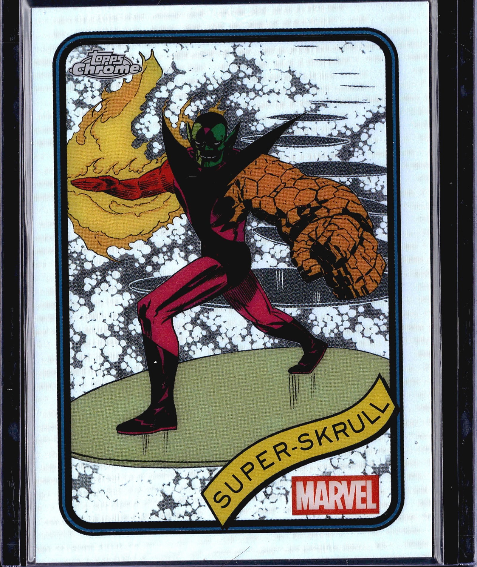 2025 Topps Chrome Marvel Super-Skrull #11: This is a 2025 Topps Chrome Marvel card featuring Super-Skrull (K'lrt), card #11, in the Refractor parallel variant. The front showcases classic comic-style artwork depicting Super-Skrull displaying