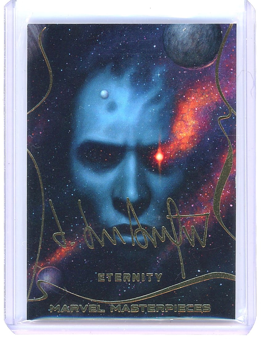 2022 Upper Deck Marvel Masterpieces #7 Eternity: This is card #7 from the 2022 SkyBox Marvel Masterpieces set featuring Eternity, the cosmic entity known as The Living Sentience of the Cosmos. The card front displays stunning cosmic artwork of
