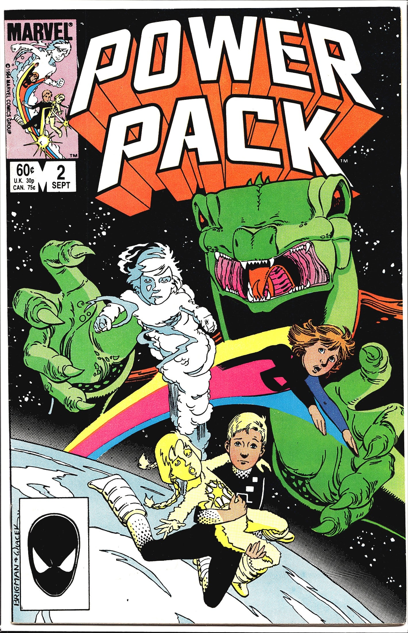 Power Pack #2 Marvel Comics 1984 Brigman: Power Pack #2 published by Marvel Comics Group, cover dated September 1984. This issue features the four Power siblings - Alex, Julie, Jack, and Katie - depicted on the cover in a space setting, surro