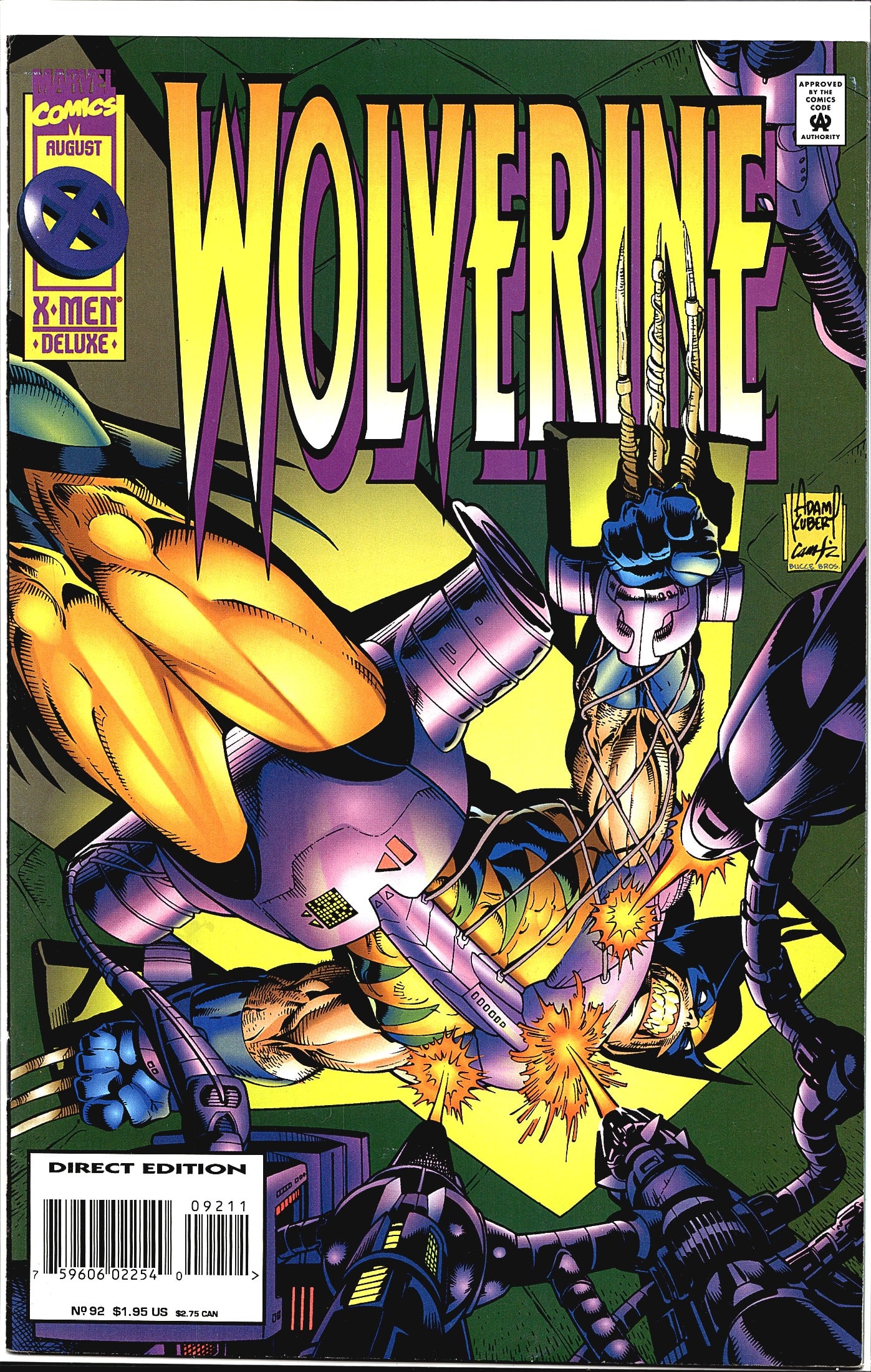 1995 Marvel Comics Wolverine #92 Comic Book: This listing is for Wolverine #92, published by Marvel Comics in August 1995 as part of the X-Men Deluxe line. The cover is a Direct Edition issue, priced at $1.95 US / $2.75 CAN, featuring dynamic co