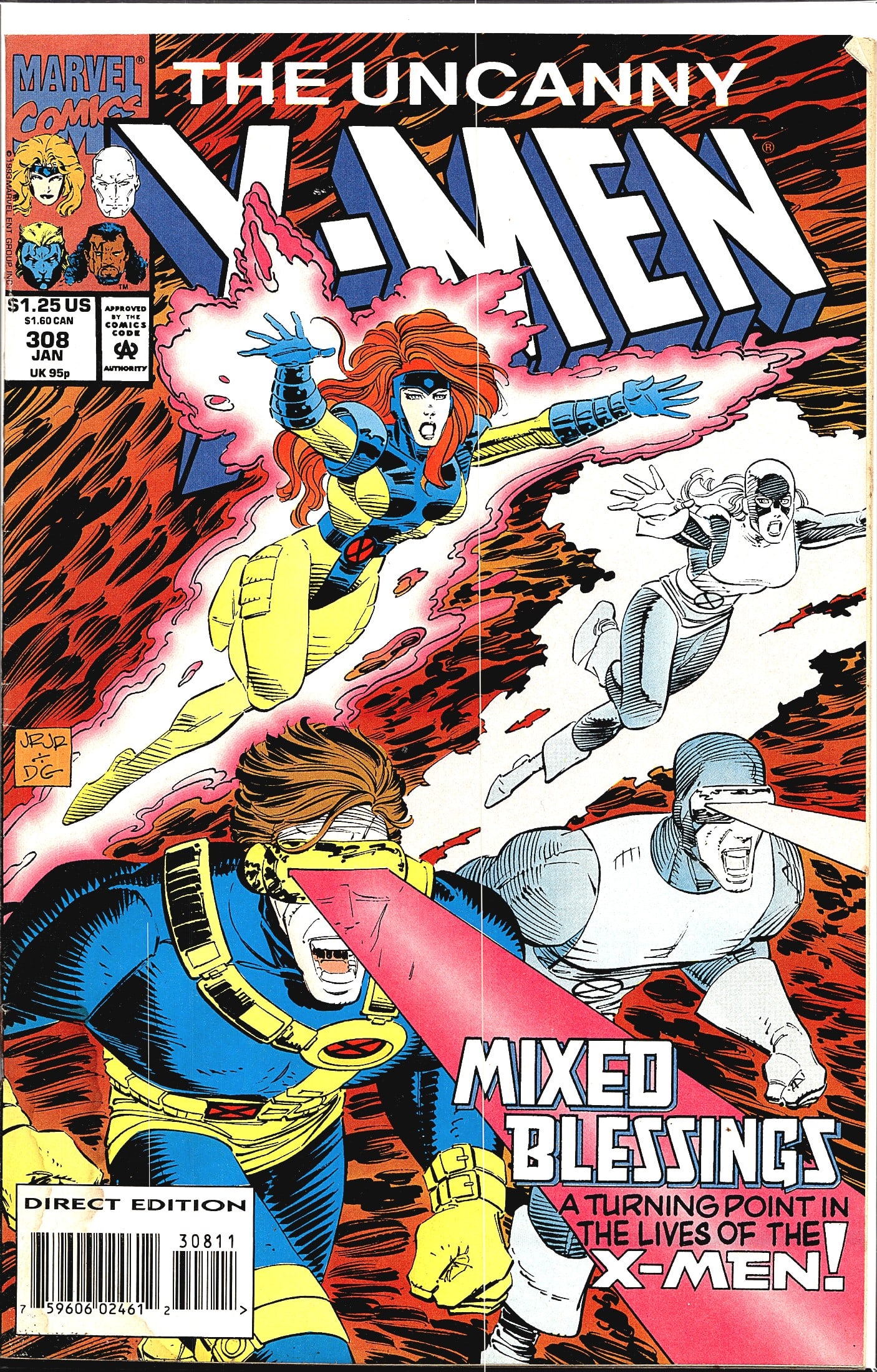 Uncanny X-Men #308 Marvel Comics Jan 1994 Mixed: The Uncanny X-Men #308, published by Marvel Comics, cover dated January 1994. This issue is titled 'Mixed Blessings' and is described on the cover as 'A Turning Point in the Lives of the X-Men!' The