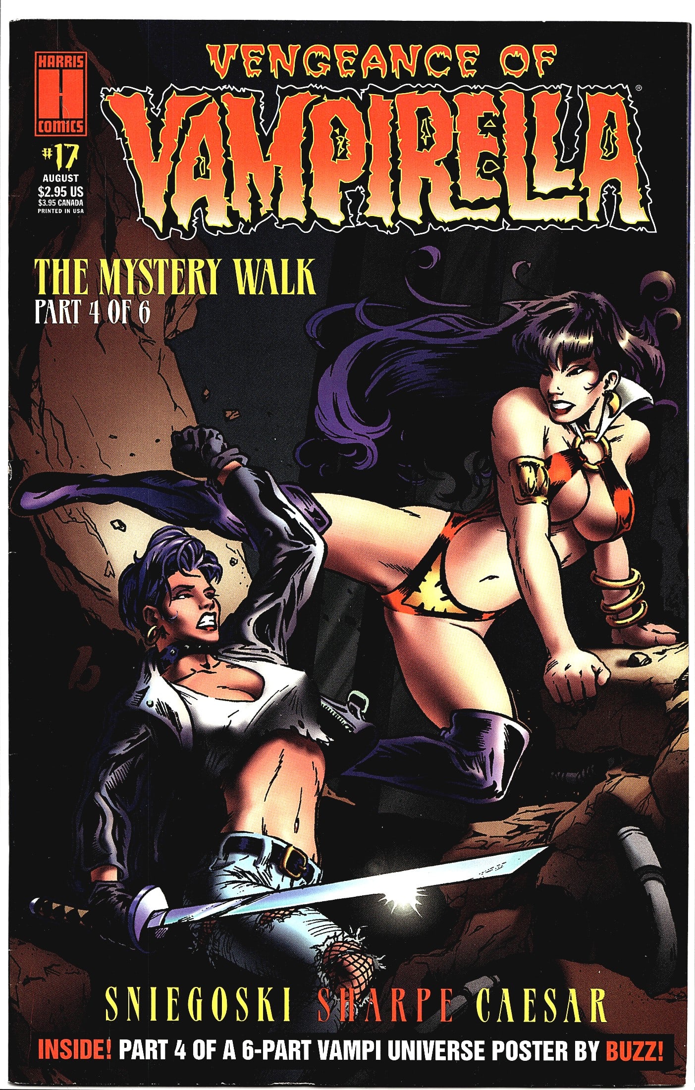 1995 Harris Comics Vengeance of Vampirella #17: Vengeance of Vampirella #17 published by Harris Comics, cover dated August and priced at $2.95 US / $3.95 Canada. This issue features 'The Mystery Walk Part 4 of 6' with creative credits to