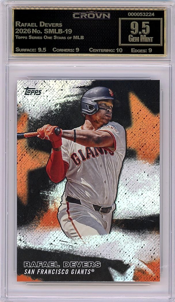 2026 Rafael Devers Topps Series One Stars of MLB: Graded by Crown Grading. Grade: 9.50. Gem Mint