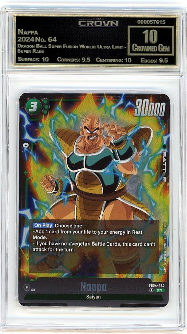 2024 Nappa Dragon Ball Super Fusion World Ultra: This is a 2024 Nappa card from the Dragon Ball Super Fusion World: Ultra Limit set, card number 64. It's a Super Rare pull that captures this iconic character in premium condition. This card represent