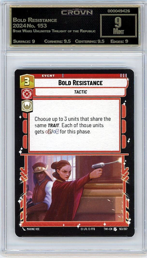 2024 Bold Resistance Star Wars Unlimited: Graded by Crown Grading. Grade: 9.00. Mint