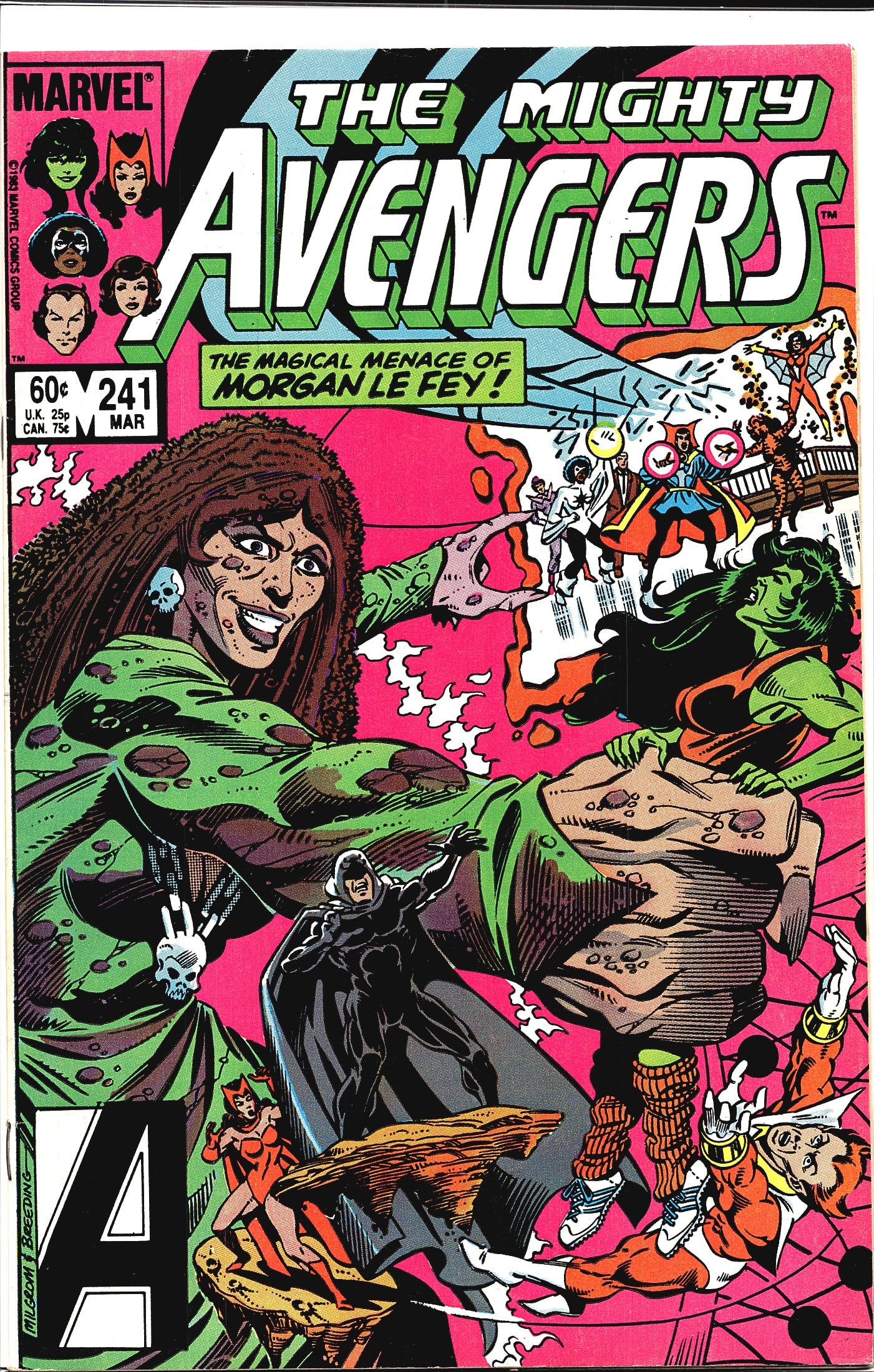Marvel The Avengers 1984 #241 Comic Book: This listing is for The Mighty Avengers #241, published by Marvel Comics Group, cover dated March 1984. The cover features the tagline 'The Magical Menace of Morgan Le Fey!' and prominently displays M