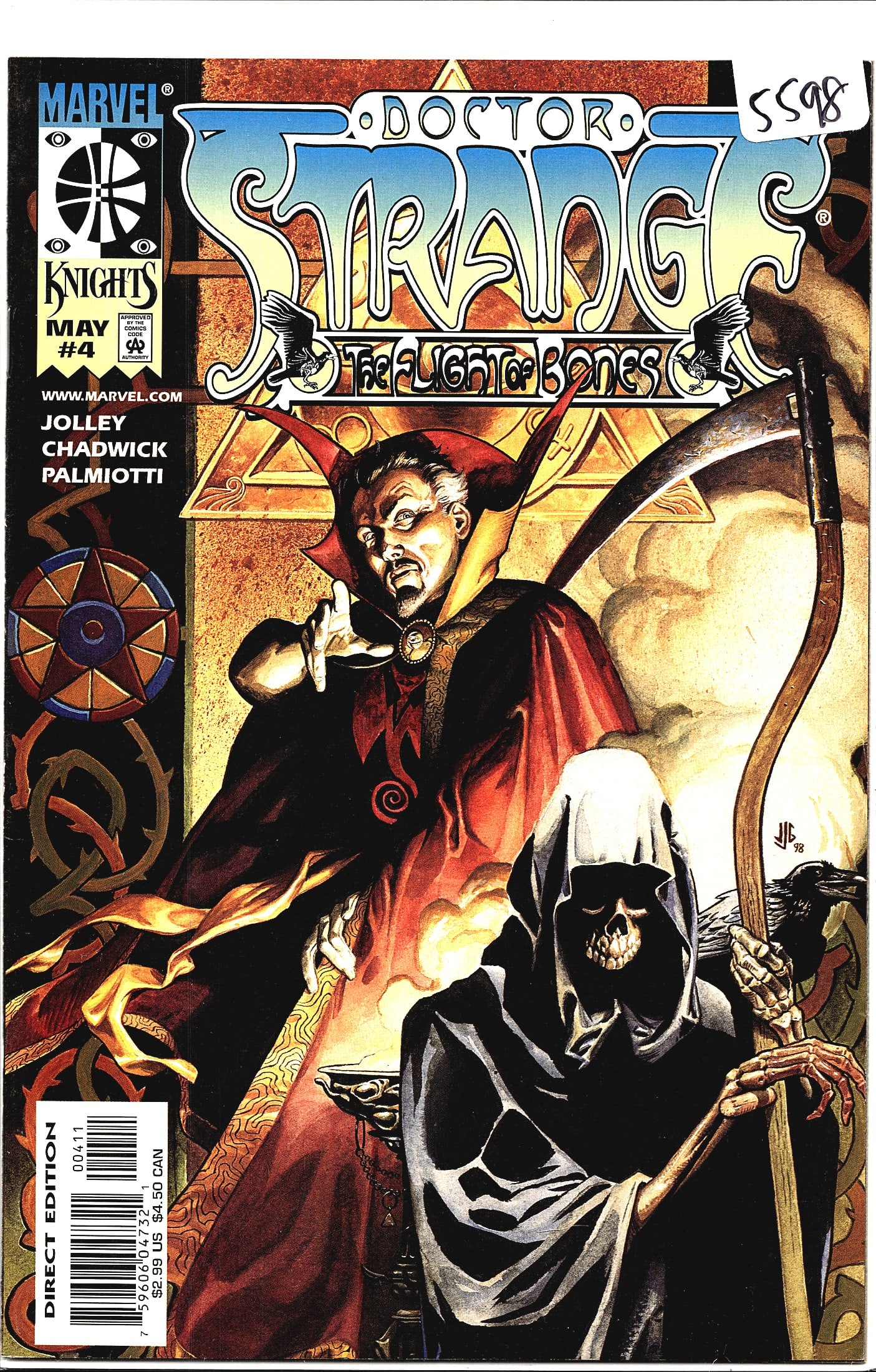 1999 Marvel Knights Doctor Strange #4 Comic Book: Doctor Strange: The Flight of Bones #4, published by Marvel Comics under the Marvel Knights imprint, cover dated May 1999. This issue features credits for Jolley, Chadwick, and Palmiotti. The cover ar