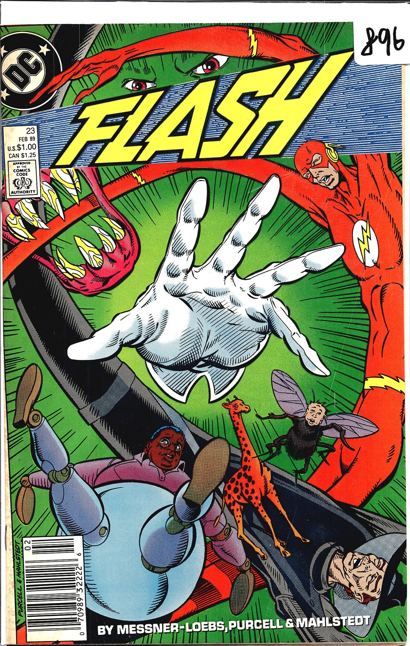 Flash 2nd Series #23 1989 DC Comics The Flash: Flash #23 published by DC Comics, cover dated February 1989. Written by Messner-Loebs with art by Purcell and Mahlstedt, as credited on the cover. The cover features a dramatic composition with a larg