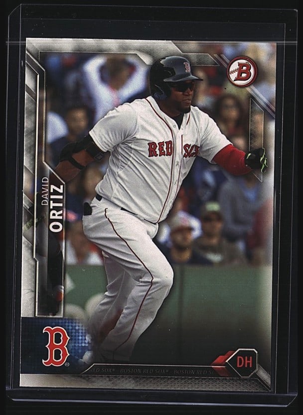 2016 Bowman Baseball Card #10 David Ortiz Mint: 2014 Bowman baseball card featuring David Ortiz of the Boston Red Sox. This raw single card is in mint condition and captures the iconic slugger in action wearing his Red Sox uniform. The card display