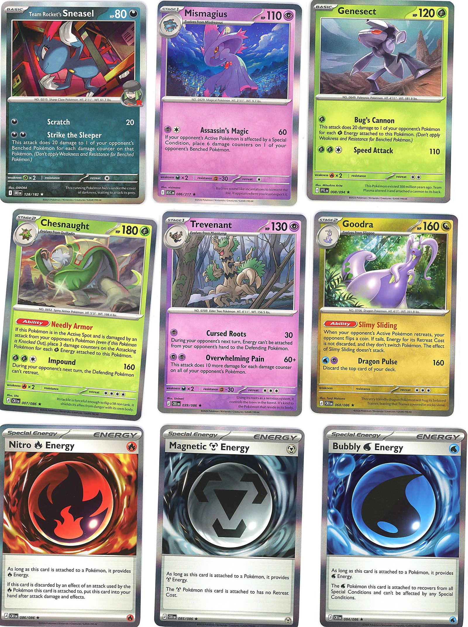 9-Card Lot Modern Reverse Holo Pokemon Trading: This lot contains 9 modern-era Pokemon reverse holographic cards in Near Mint condition, featuring a mix of Pokemon species and energy cards. All cards display the characteristic reverse holo foil pat