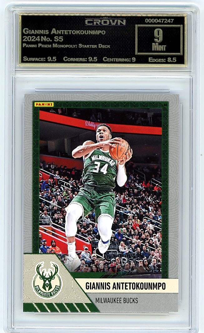 2024 Giannis Antetokounmpo Panini Prizm: Graded by Crown Grading. Grade: 9.00. Mint