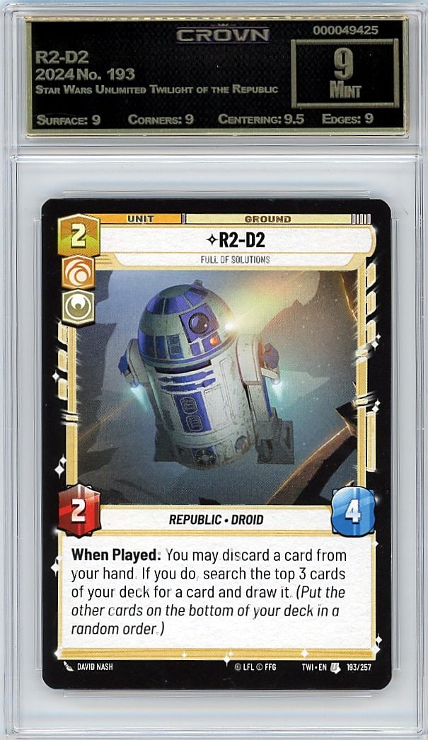 2024 R2-D2 Star Wars Unlimited Twilight of the: Graded by Crown Grading. Grade: 9.00. Mint