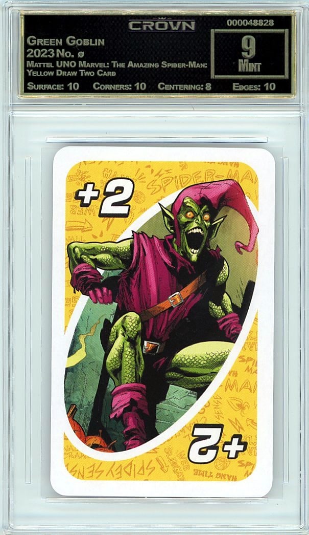 2023 Green Goblin Mattel UNO Marvel: The Amazing: Graded by Crown Grading. Grade: 9.00. Mint