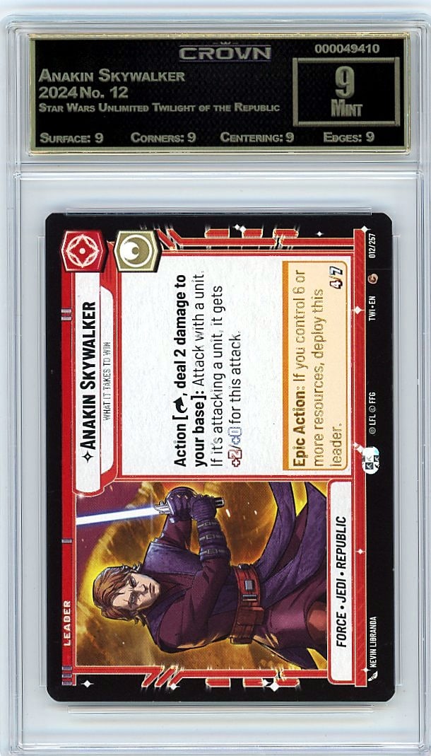 2024 Anakin Skywalker Star Wars Unlimited: Graded by Crown Grading. Grade: 9.00. Mint
