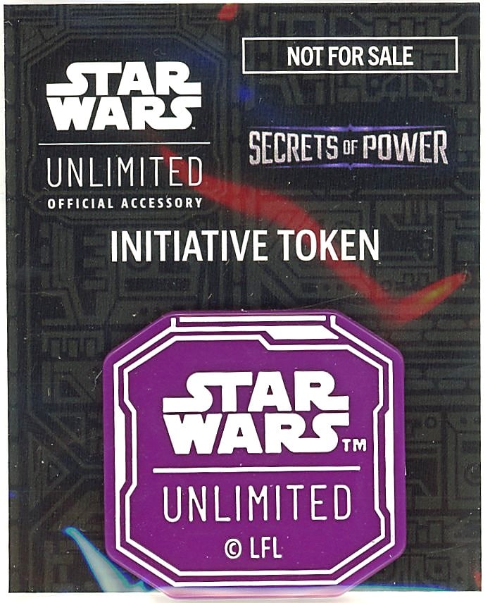 2024 Fantasy Flight Games Star Wars Unlimited: This is an official Star Wars Unlimited accessory - a Promo Initiative Token from the Secrets of Power expansion. The token is a purple octagonal plastic piece prominently featuring the Star Wars