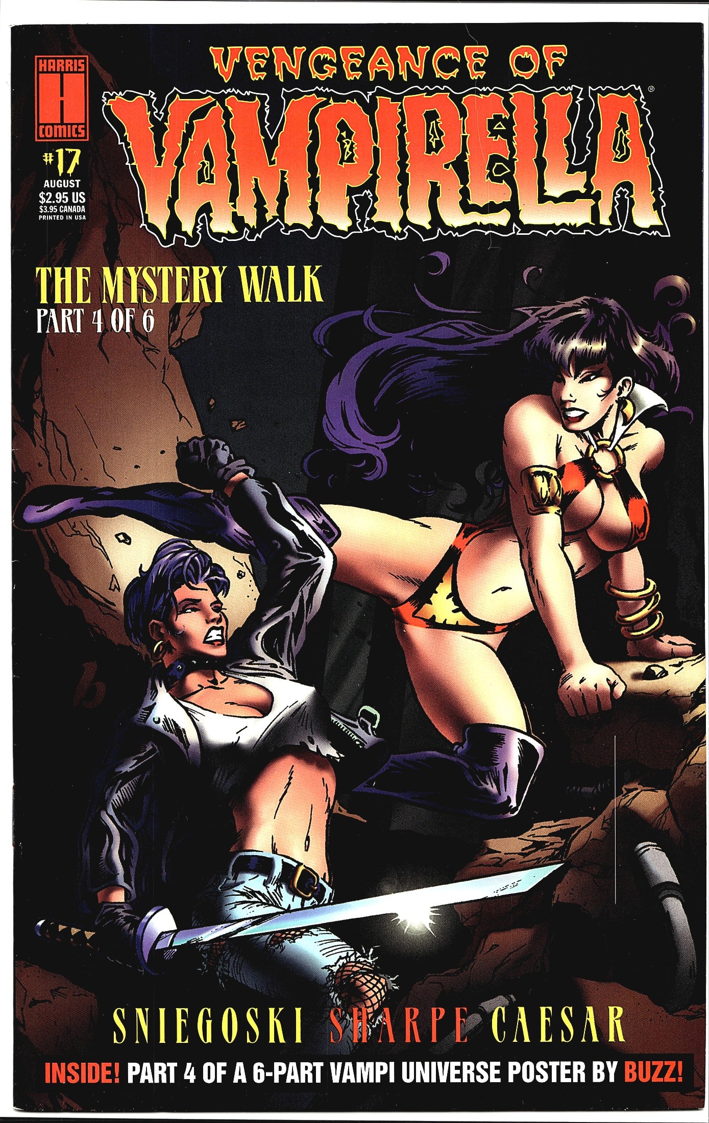 1994 Harris Comics Vengeance of Vampirella #17: Vengeance of Vampirella #17 published by Harris Comics, featuring the story arc 'The Mystery Walk, Part 4 of 6.' The cover art depicts Vampirella in her iconic red costume alongside a second female ch