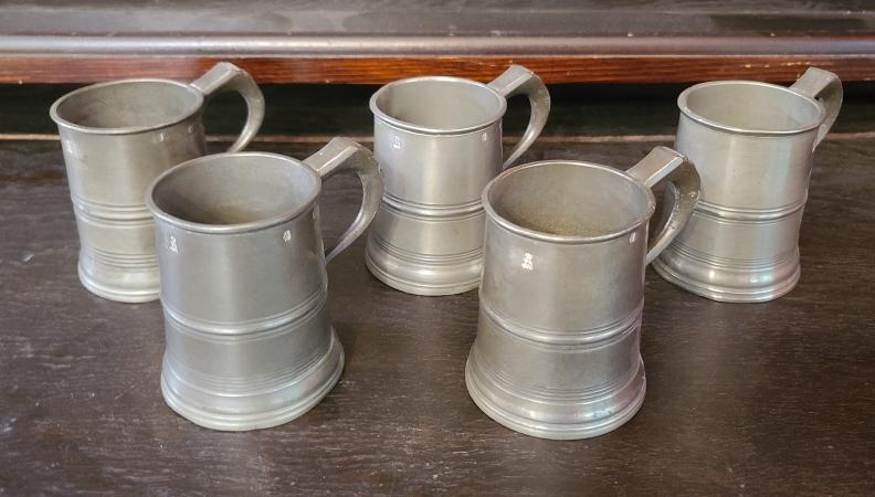 5pc 19th C. Imperial 1/2 Pint Pewter Mug Set (1 of 7)