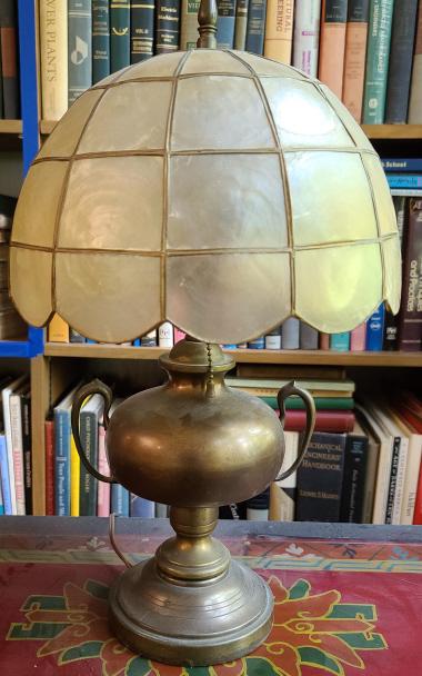 Antique Brass Table Lamp w/ Shell Shade (1 of 3)