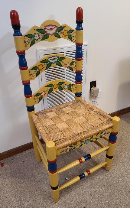 Hand Painted Side Chair: Description: This lot includes a hand painted side chair. Chair features a caned seat and is unsigned. Condition: Surface ware associated with ageand use, otherwise in overall good condition. Location