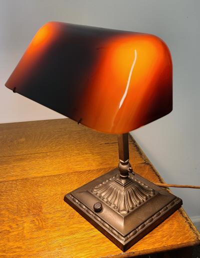 Antique Emeralite No.9 Red Glass Bronze Desk Lamp (1 of 8)
