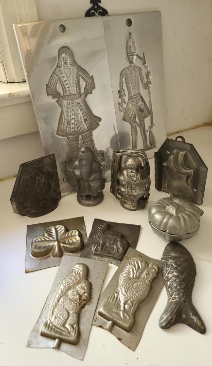 Grouping of Antique Chocolate Molds: Description: This lot includes a grouping of antique chocolate molds. Condition: All chocolate molds are in good antique condition. Comments: You get all you see pictured. Lot includes 12 chocolate mo