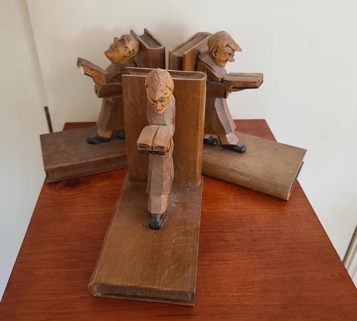 3pc. Carved Wood Bookends - Germany (1 of 10)