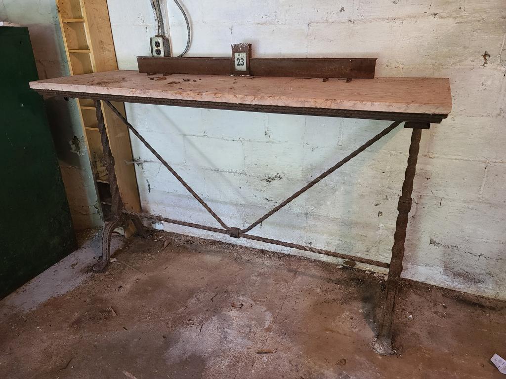 Antique Wrought Iron Marble Top Bank Table (1 of 14)