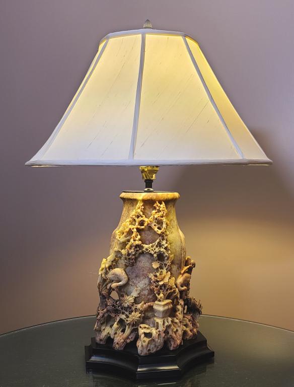 Antique Carved Soap Stone Table Lamp - Lot #1 (1 of 9)