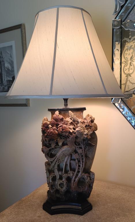 Antique Carved Soap Stone Table Lamp - Lot #2 (1 of 8)