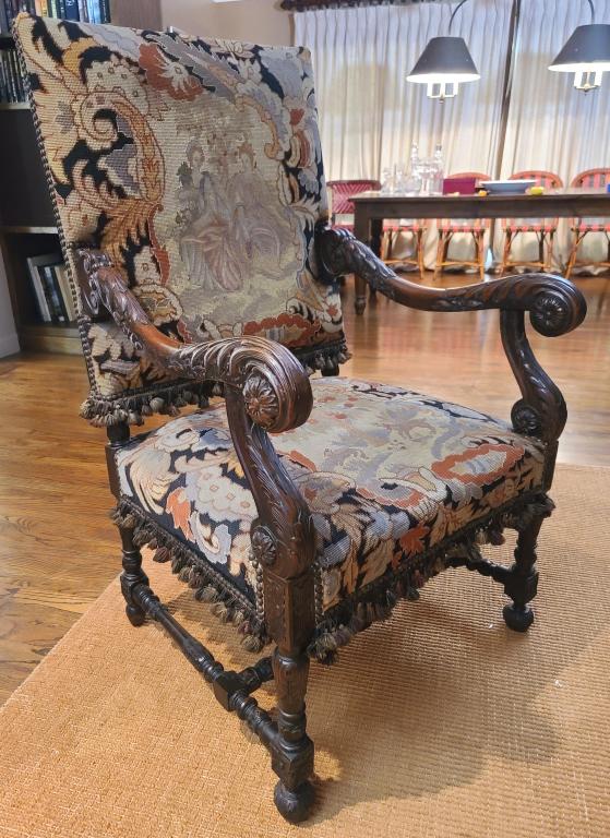 Fine Carved Wood Upholstered Victorian Arm Chair (1 of 11)