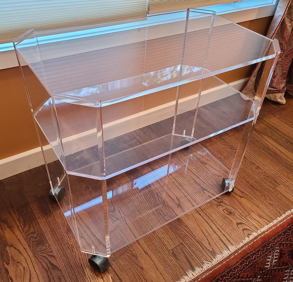 Modernist Lucite 2 Shelf Rolling Side Table (1 of 4)