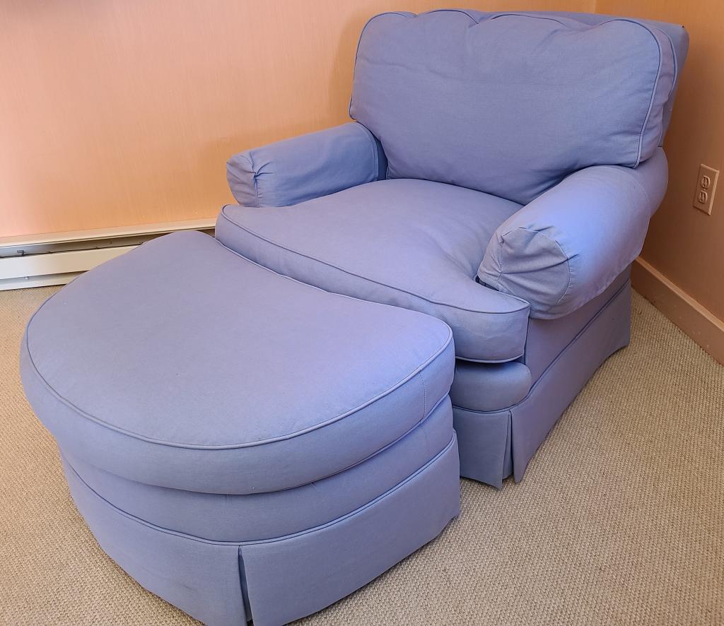 Blue Upholstered Chair & Ottoman Set (1 of 6)