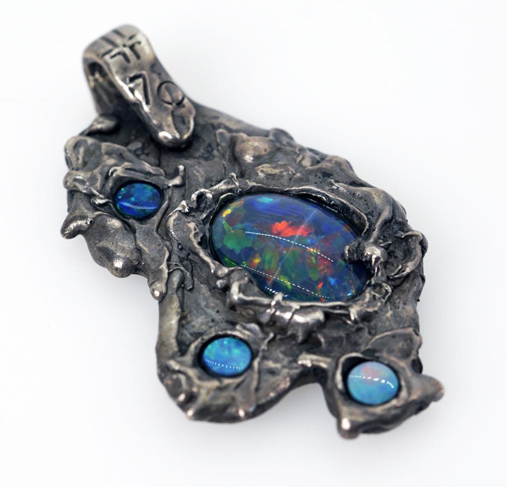 Unique Vintage Sterling Silver & Opal Necklace Pendant (1 of 6)