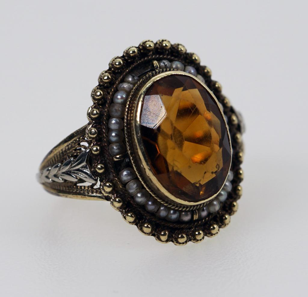 Antique 14K Two Tone Gold Topaz & Pearl Ring (1 of 7)