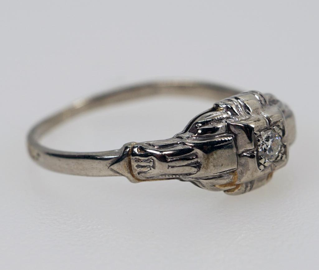Antique 10K White Gold Diamond Ring (1 of 6)