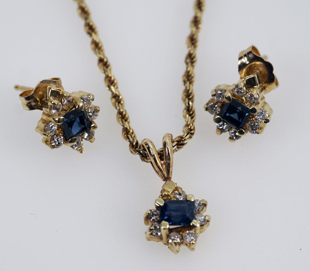 Diamond & Sapphire 14K Gold Earring & Necklace Set (1 of 8)