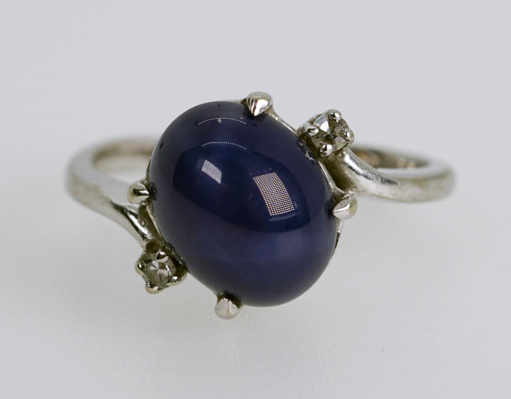 14K White Gold Blue Linde Star Sapphire & Diamond Ring (1 of 6)