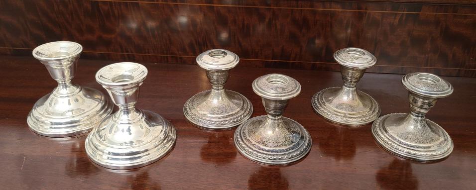 3 Pairs of Weighted Sterling Silver Candlesticks (1 of 7)