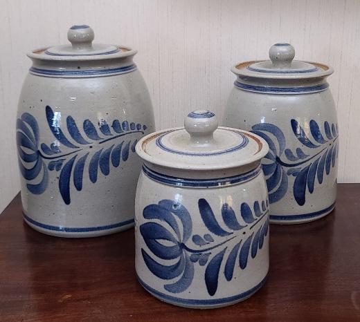 Cobalt Blue Painted Ceramic 3 pc Canister Set (1 of 4)
