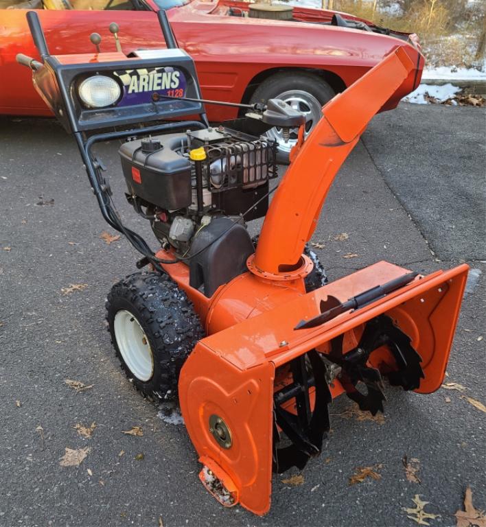28" Wide Ariens 1128 Snow Blower - Read to go!: Description: This lot includes a beautiful Ariens 1128 Snow Blower. Includes Heated handles! The front is 28"W x 21" T Condition: The snow blower was always stored indoors, and well kept. Runsand move