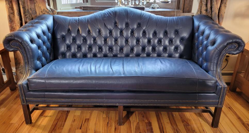 Blue Tufted Leather Sofa (1 of 11)