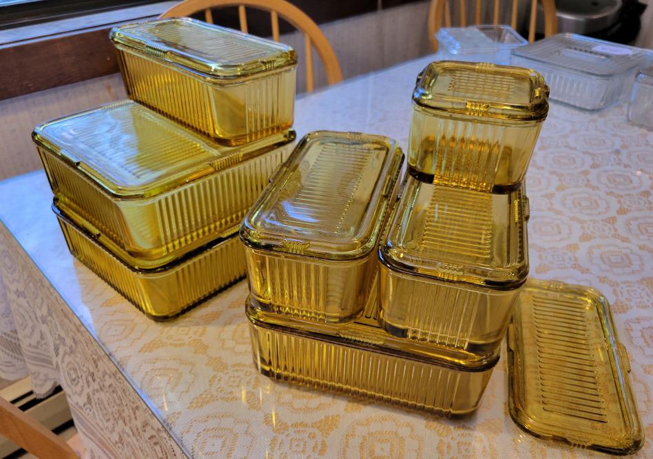 Amber Depression Glass Refrigerator Boxes - 7 Pieces (1 of 5)