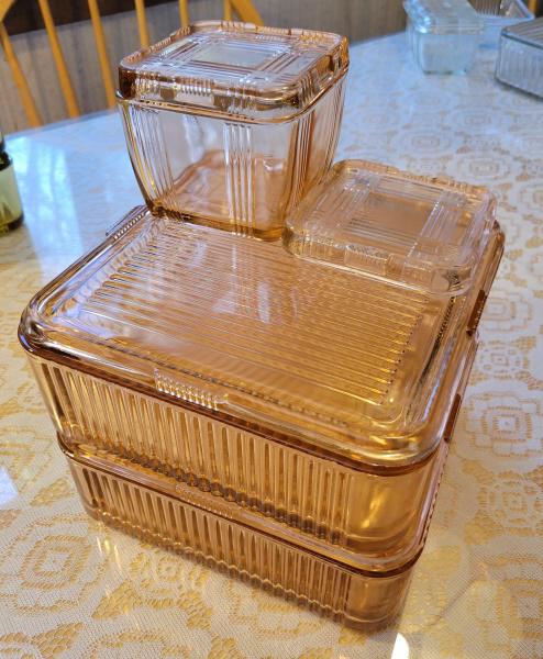 Pink Depression Glass Refrigerator Boxes - 3 Pieces (1 of 4)